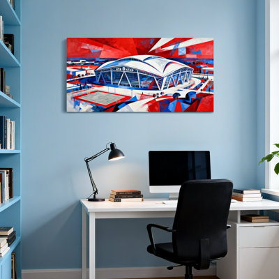 Scène et paysages urbains abstraits, œuvre d'art du stade, rouge, bleu, blanc