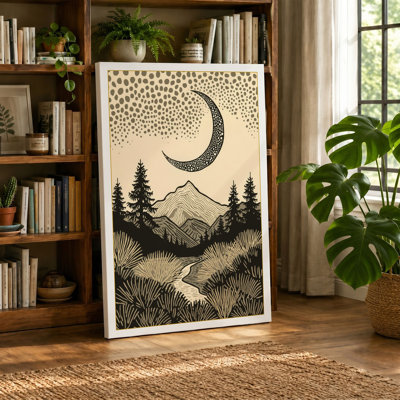 Moonlit Mountain Stream Japandi - Wrapped Canvas
