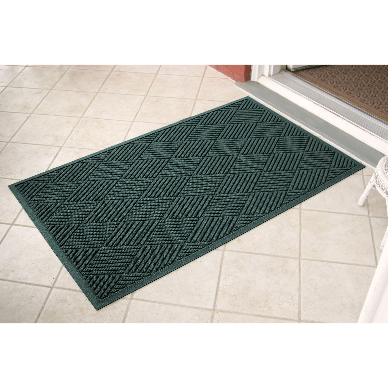 WaterHog Diamonds Non-Slip Doormat, Evergreen, Rectangle 3' x 4'