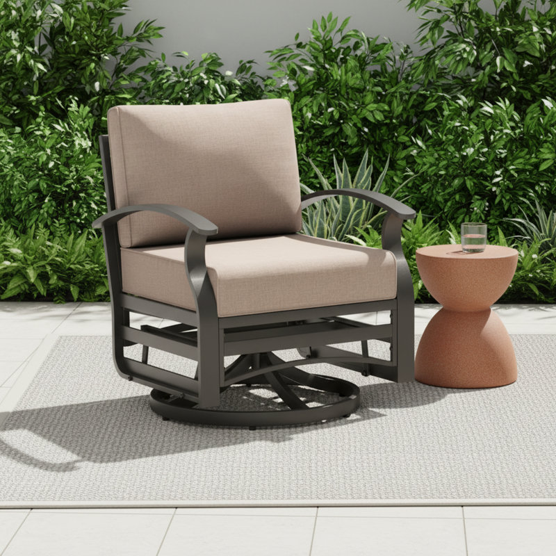 360° Aluminum Swivel Chair with Seat Cushion and Lumbar Support Pillow, Sand