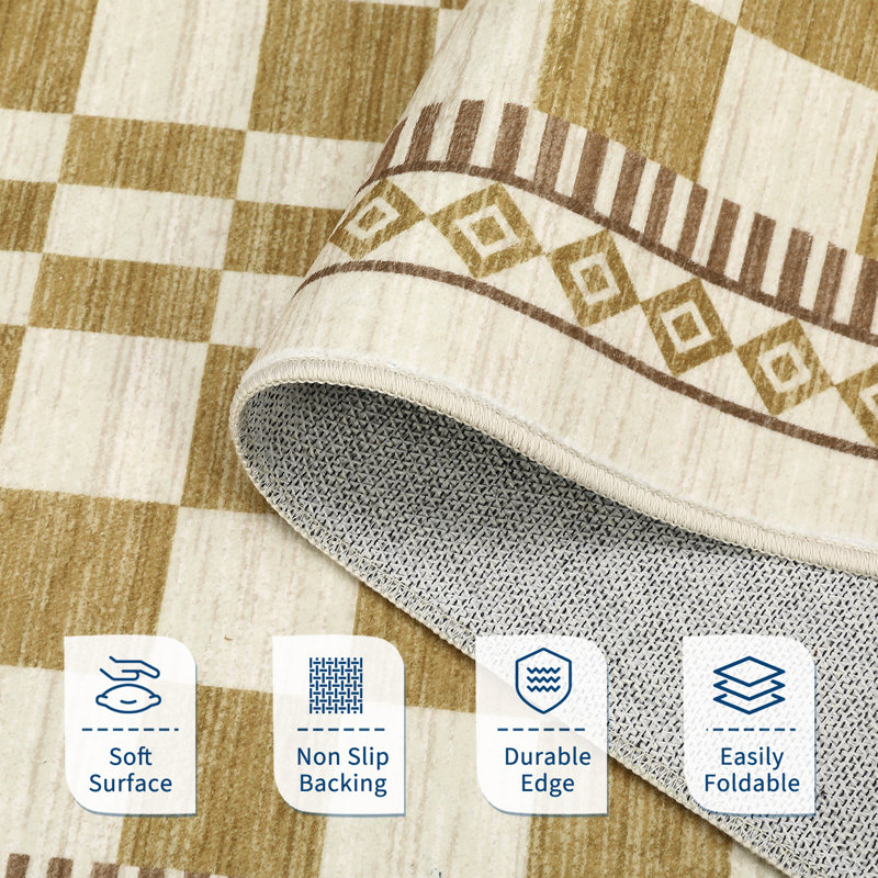 Washable Rugs for Living Room Modern Abstract Checkered Area Rugs Non Slip Carpet Indoor Stain Resistant Carpet for Dining Room Playroom Nursery