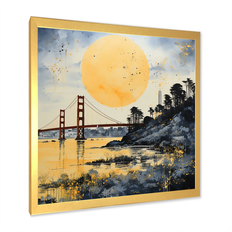 Yellow Bridge Golden Gate Monochrome III - Architecture Wall Art Prints, Cadre doré à une seule photo