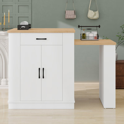 Extendable Island Console With Drawers, Cabinet, Shelving And Multi-Function Table
