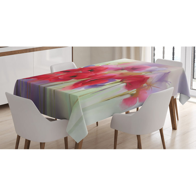Ambesonne Flower Tablecloth, Poppy Flowers Blur Spring Floral Seasonal Romantic Illustration Print, Rectangular Table Cover For Dining Room Kitchen Decor, 60" X 90", Lavender And Red
