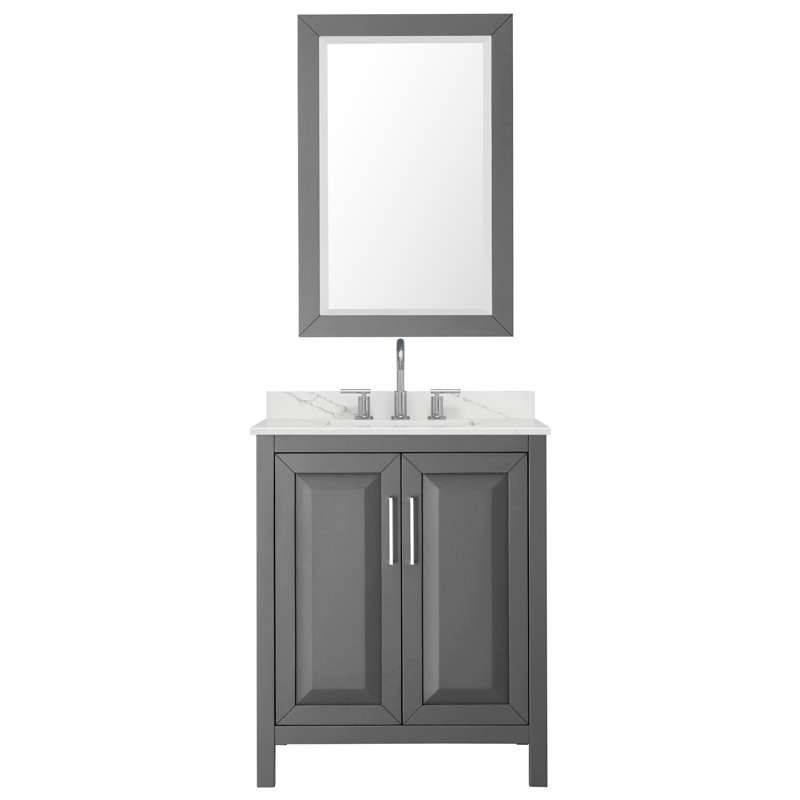 Daria 30 in. with Mirror Vanity, White Quartz, Gray, Polished Chrome