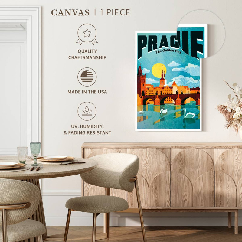 Affiche rétro de Prague, H 30 po x l 20 po