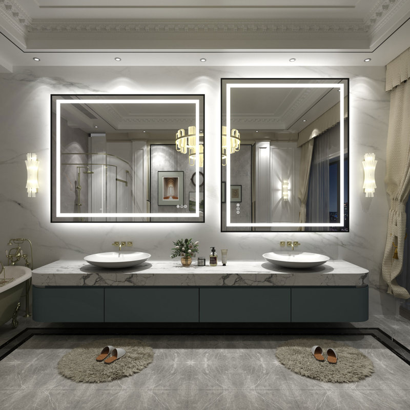 Wayfair Basics® UL Certified Front & Back LED Anti-Fog Tempered Glass Framed Bathroom/Vanity Mirror, 48" x 40"
