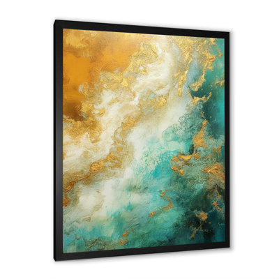 Morning Bliss or et sarcelle art marbré or - reproduction d'art sur toile
