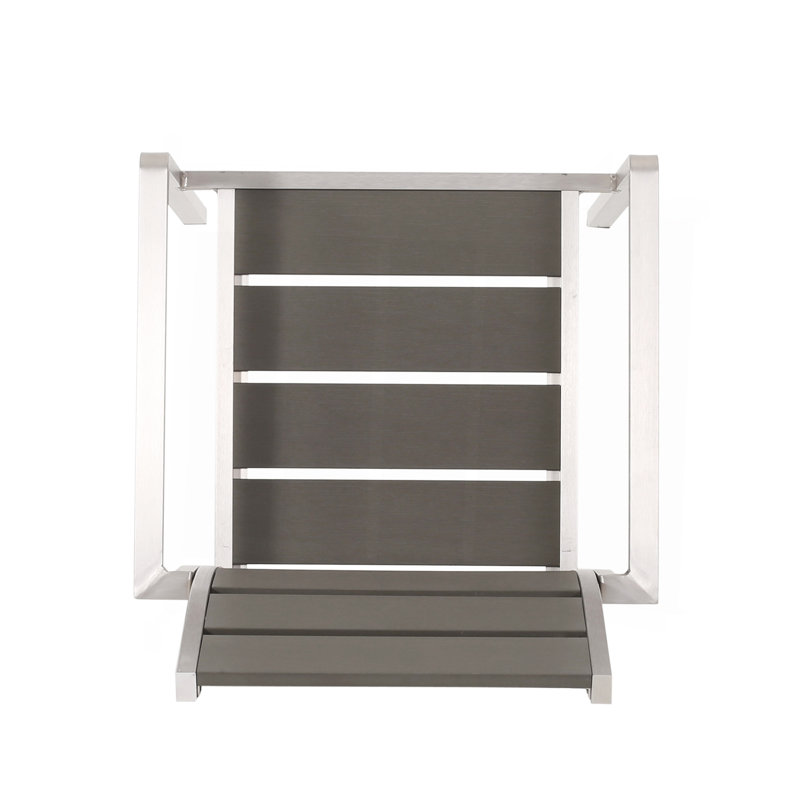 Chaise de salle à manger d'extérieur moderne en aluminium avec siège en faux bois (ensemble de 2), gris et argent