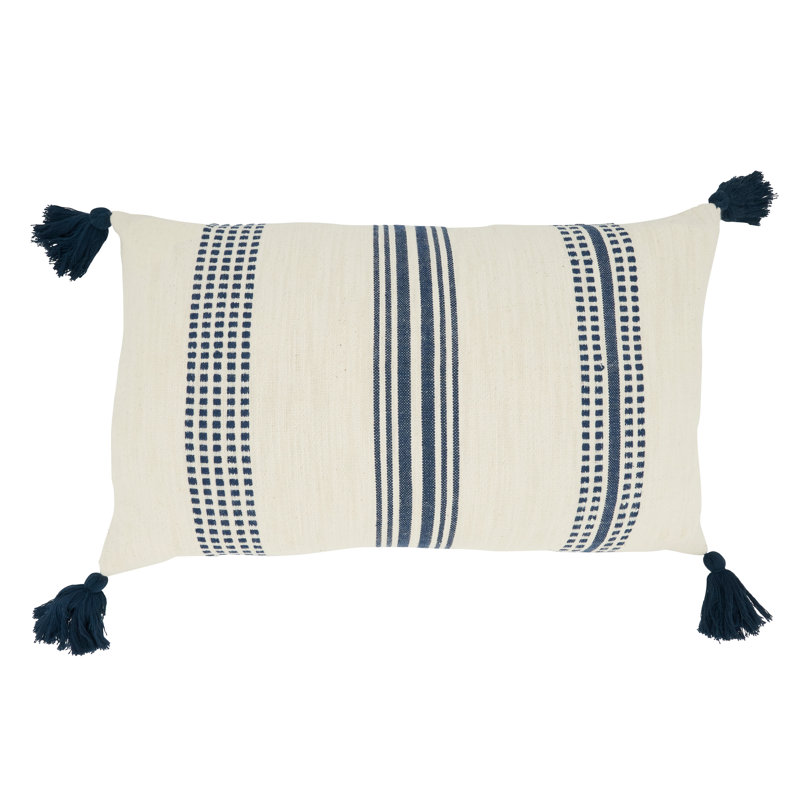 Croetter Collection Striped Cotton Reversible Throw Pillow, Navy Blue, Polyester/Polyfill