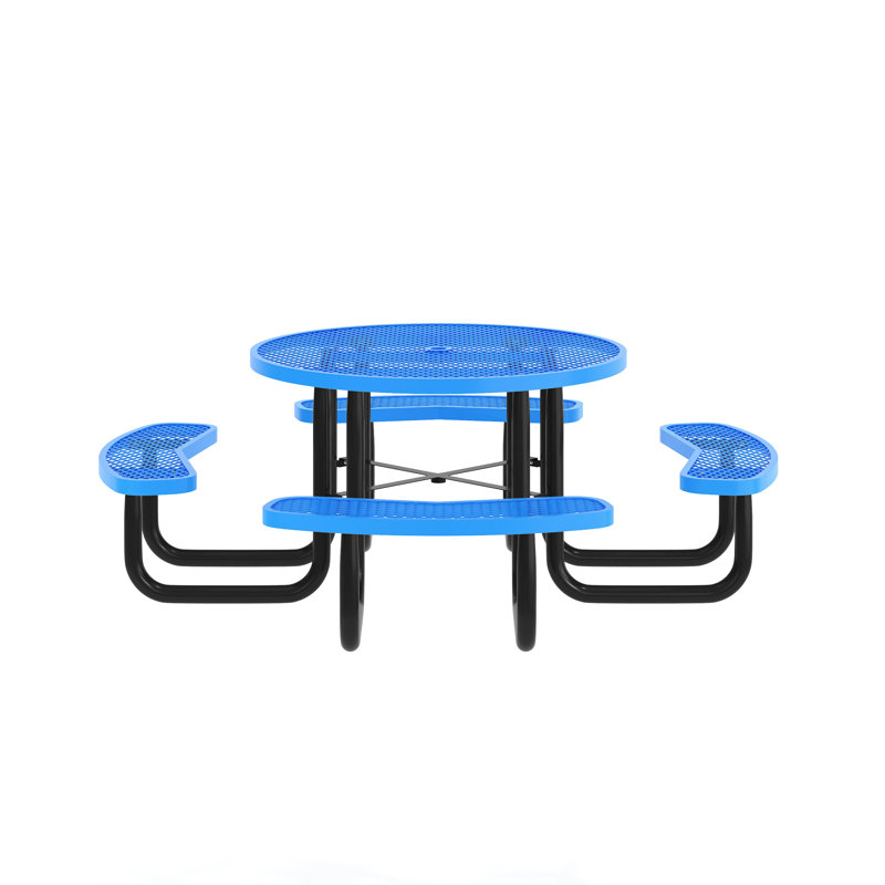 Darmit Round Metal Outdoor Picnic Table With Umbrella Hole , 82.5'' in. W 82.5'' in. D, Blue