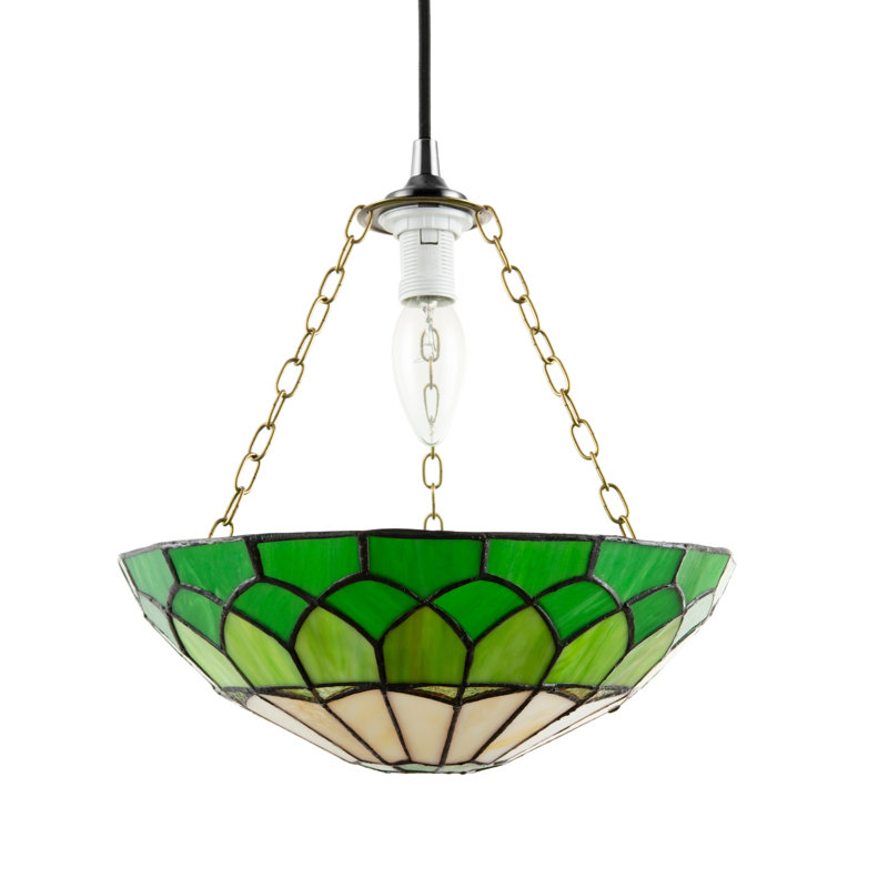 Stained Glass Domed Tiffany Pendant Lamp Shade With Chain By, Green