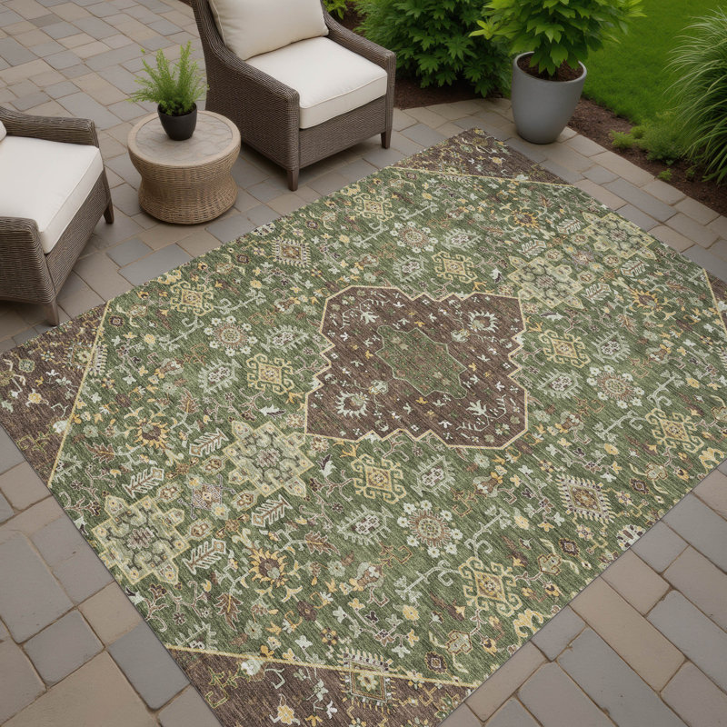 Machine Washable Indoor/Outdoor Chantille ACN2714 Global Rug, 8' x 10', Olive