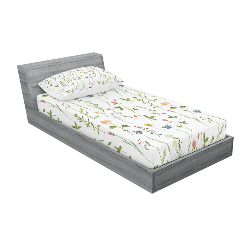 Drap-housse floral en microfibre, Drap-housse pour lit simple avec taie d'oreiller, Floral multicolore / blanc