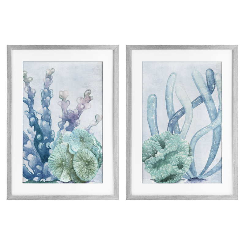Coral Days Ocean Pastels, ensemble de 2 reproductions encadrées sous verre, par Kim Allen, H 23 po x l 17 po