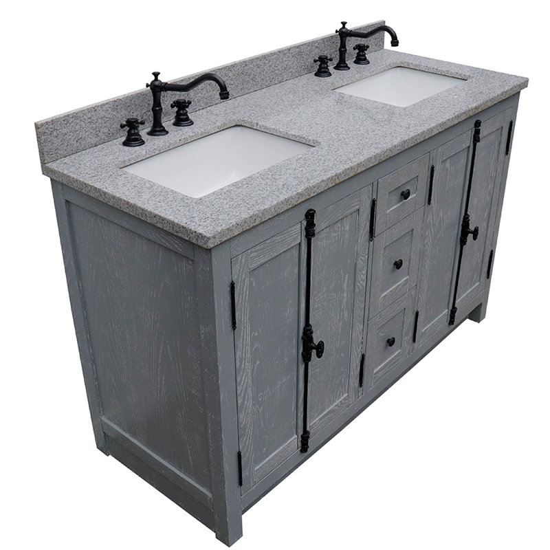 Ensemble de meuble-lavabo double 55 po Keesha, Granite, Gris sauge, Noir