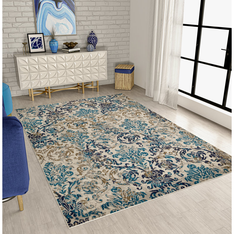 Wool Damask Indoor / Outdoor Rug, Rectangle 8' x 11'