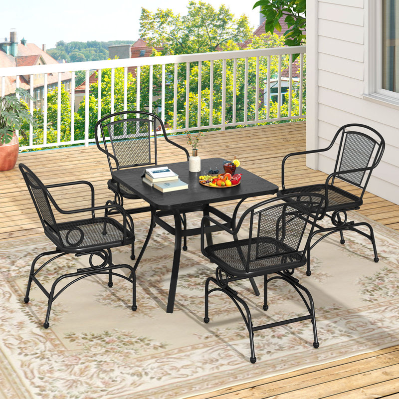 Ensemble de 4 chaises berçantes de patio avec dossier en filet de métal et accoudoirs de siège doux