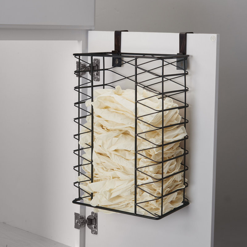 Black Iron Wall-Mounted Garbage Bag Holder with Removable Hooks