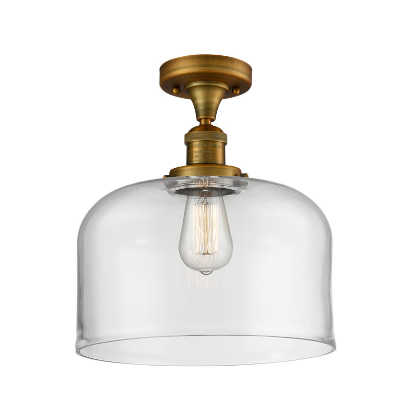 Plafonnier semi-encastré 1 lumière Bell, Clair, Ampoule DEL 6 watts rétro, Laiton brossé