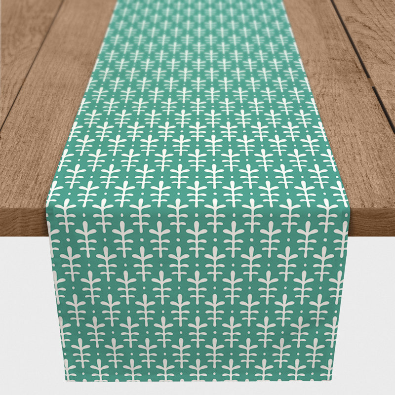 Chemin de table en losanges pointillé Nalston, 72 po x 16 po, Bleu sarcelle, Floral