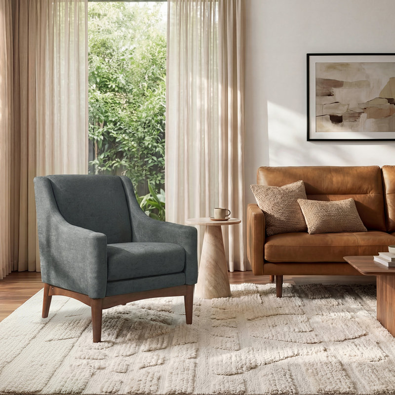 Fauteuil Arshanti avec pieds en bois massif, Gris anthracite