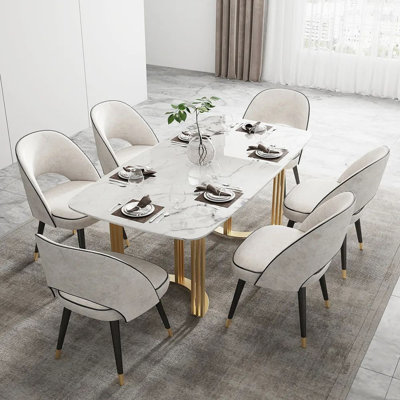 Calandria Rectangular Faux Marble Top with Stainless Steel Base Dining Table