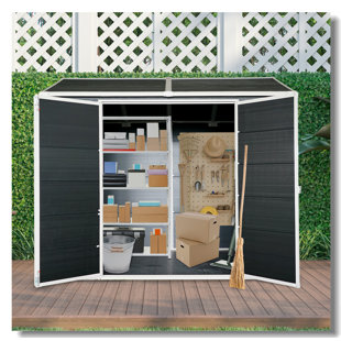8 X 6Ft Resin Outdoor Storage Shed Waterproof Shed With Floor & Two Windows & Lockable Door, Tool Shed For Garden, Patio, Backyard ,Black