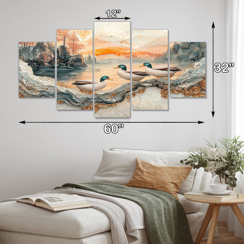 «Ducks Family At The Lake Landscape II» - décoration murale animal canard - art mural moderne