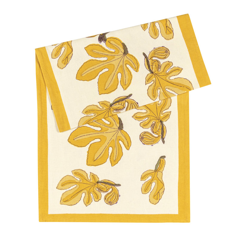 Fig Handmade Floral Table Runnner, Yellow/White, 90" x 16"