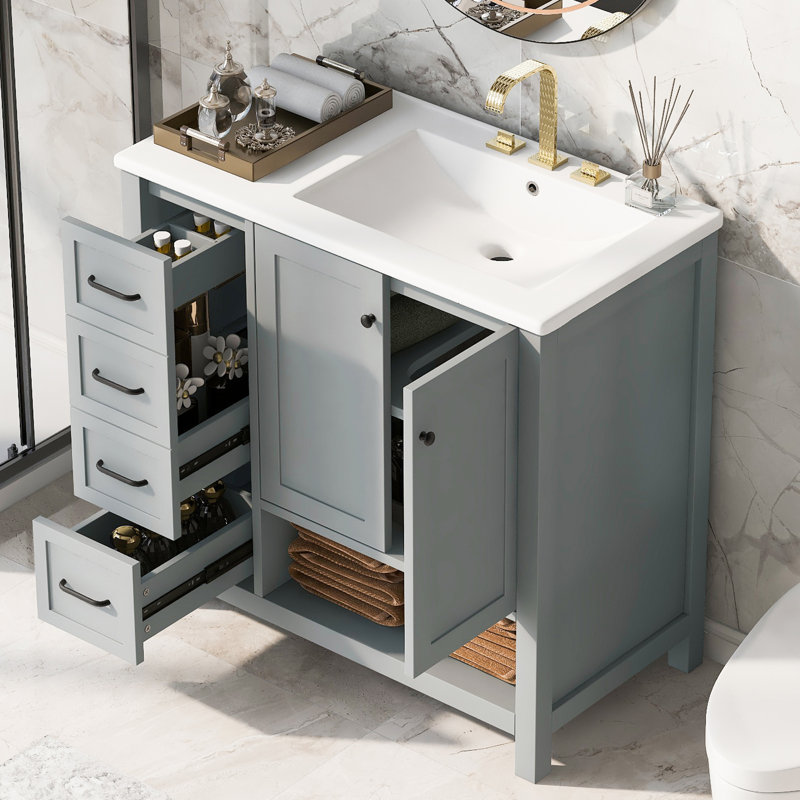 Meuble-lavabo 36 po avec lavabo en céramique, Gris