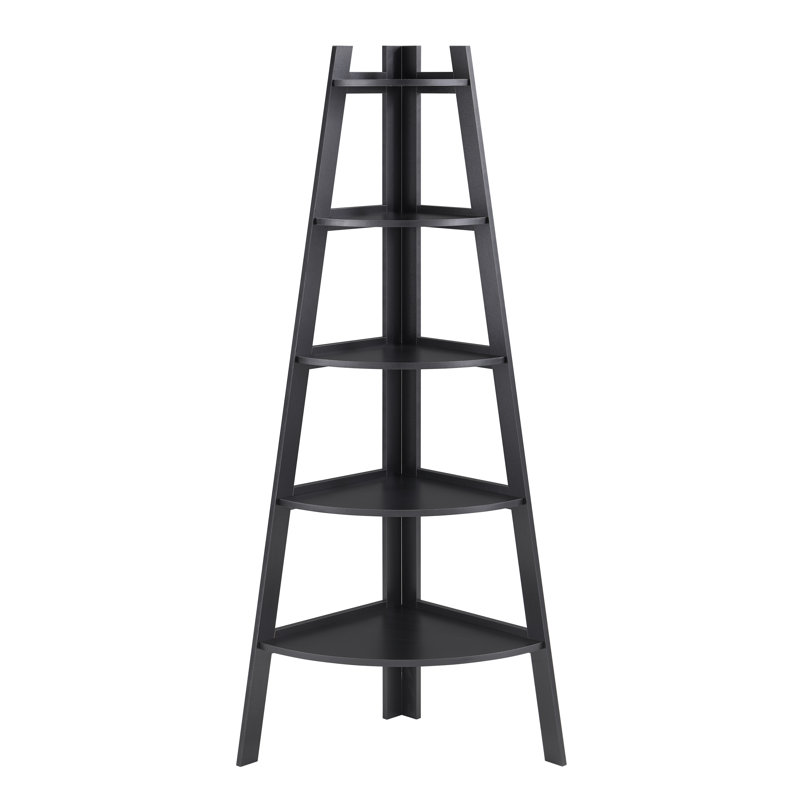 Tisha 63" H x 26.5" W Corner Five Tier Ladder Bookcase, Black