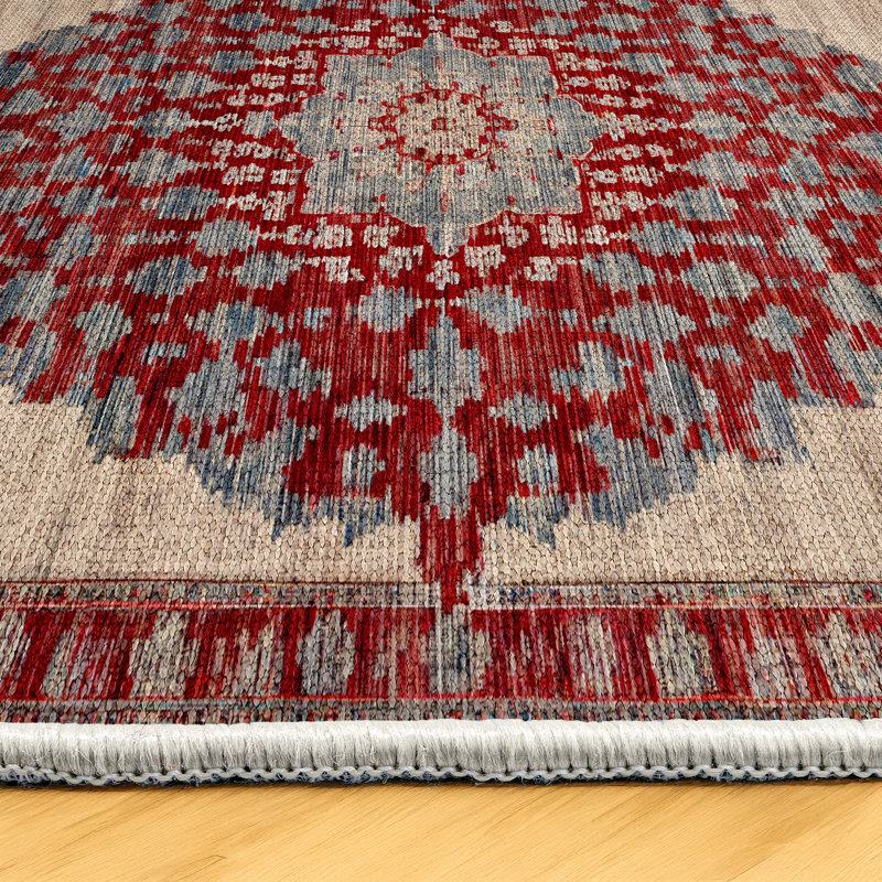 Tapis de coton oriental beige Marisol, Rond 3 pi 4 po