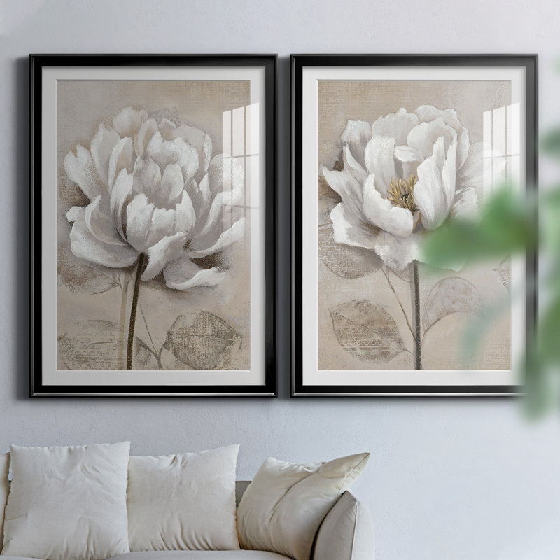 "Soft White I", ensemble de 2 reproductions d'art, H 24 po x l 36 po, Toile encadrée avec passe-partout, Noir
