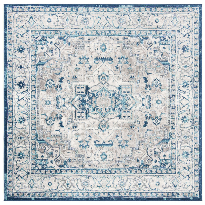 Aurich Light Grey/Blue Oriental Rug, Square 8'