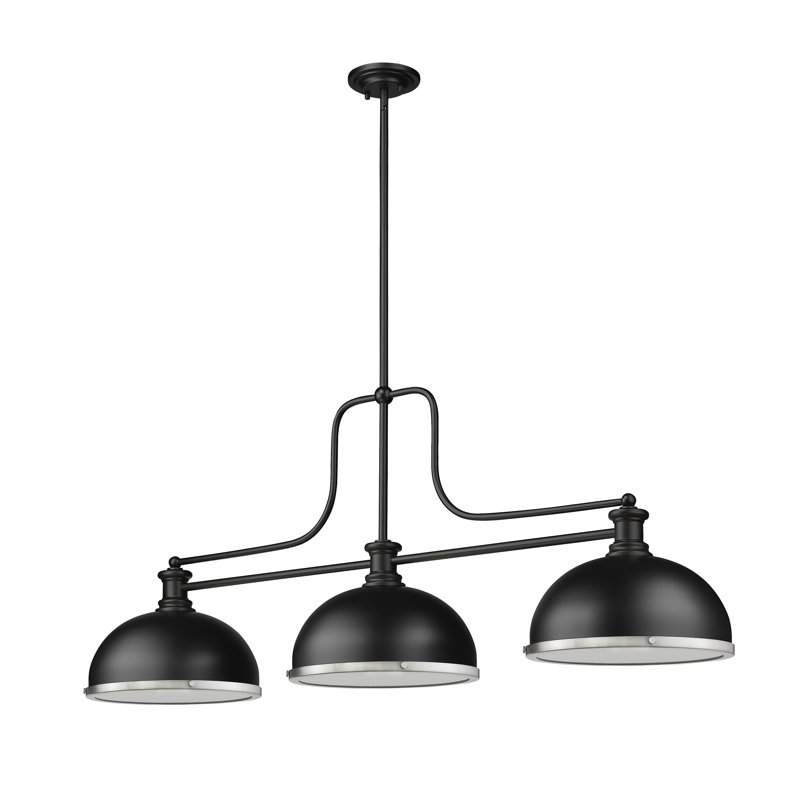 Lustre linéaire moderne à 3 lumières Eraste, Noir mat / nickel brossé