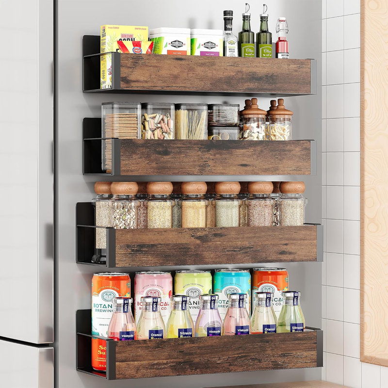 4 Pack Moveable Fridge Magnetic Spice Racks,Metal(Wood)