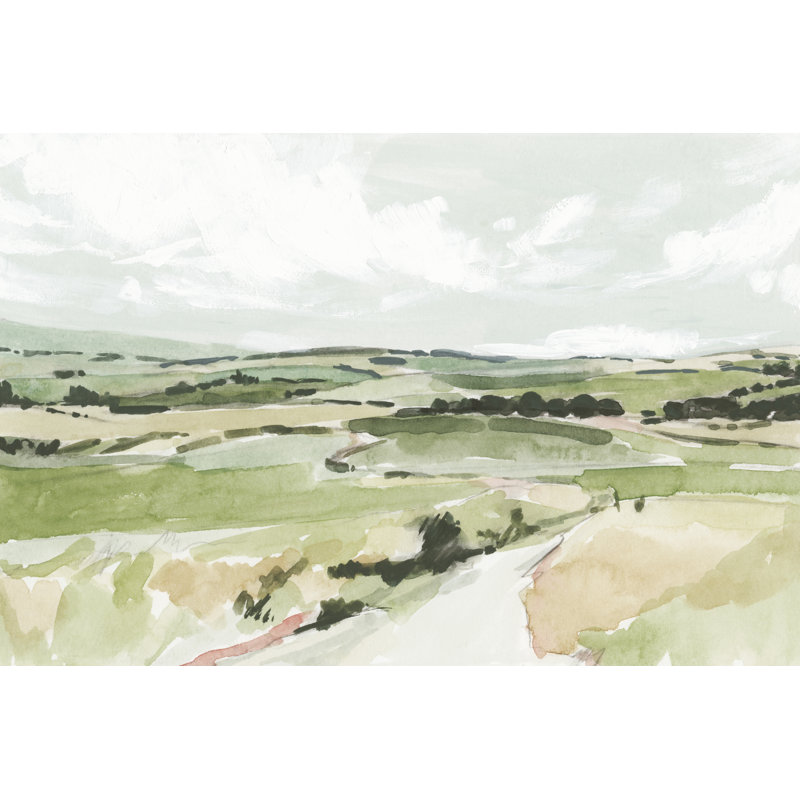 Rolling Pastures Sketch I by Victoria Barnes - Painting on Canvas, 61 cm H x 91 cm W, Black Floater Framed