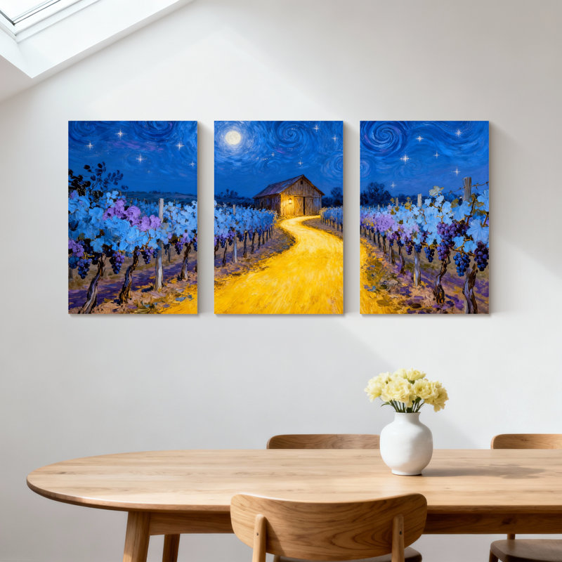 «Abstract Starry Night Vineyard Pathway», ensemble de 3 impressions sur toile, 18" H x 36" W