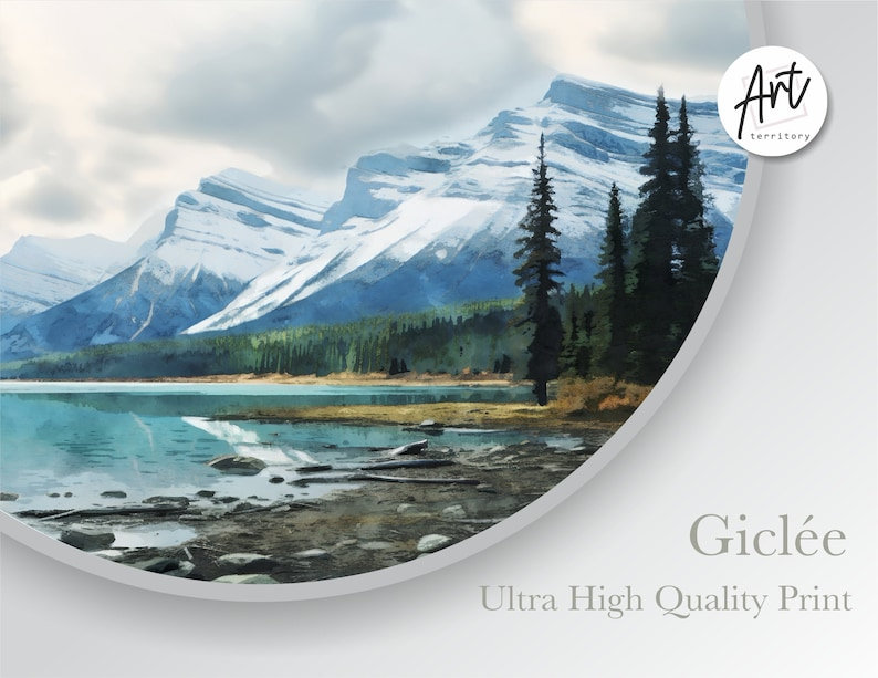 Banff National Park sur papier, affiche, H 24 po x l 48 po x P 1,5 po, Toile tendue