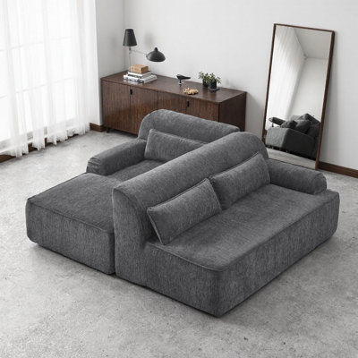 Grey Chenille L-Shape Sectional Sofa, Sleeper Sofa with No Assembly for Living Room