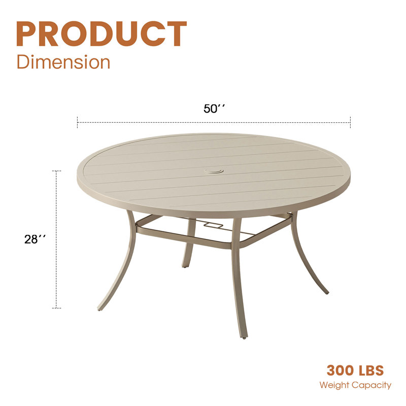 50“ Round Patio Dining Table, Cream
