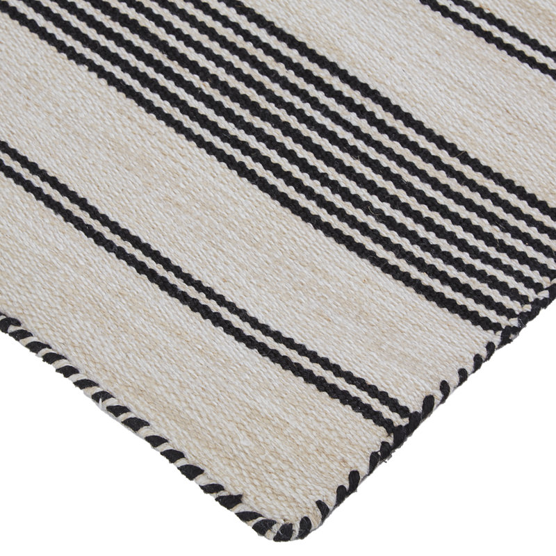 Tapis noir à motif abstrait tissé à plat à la main Perci, Rectangle 4 pi x 6 pi