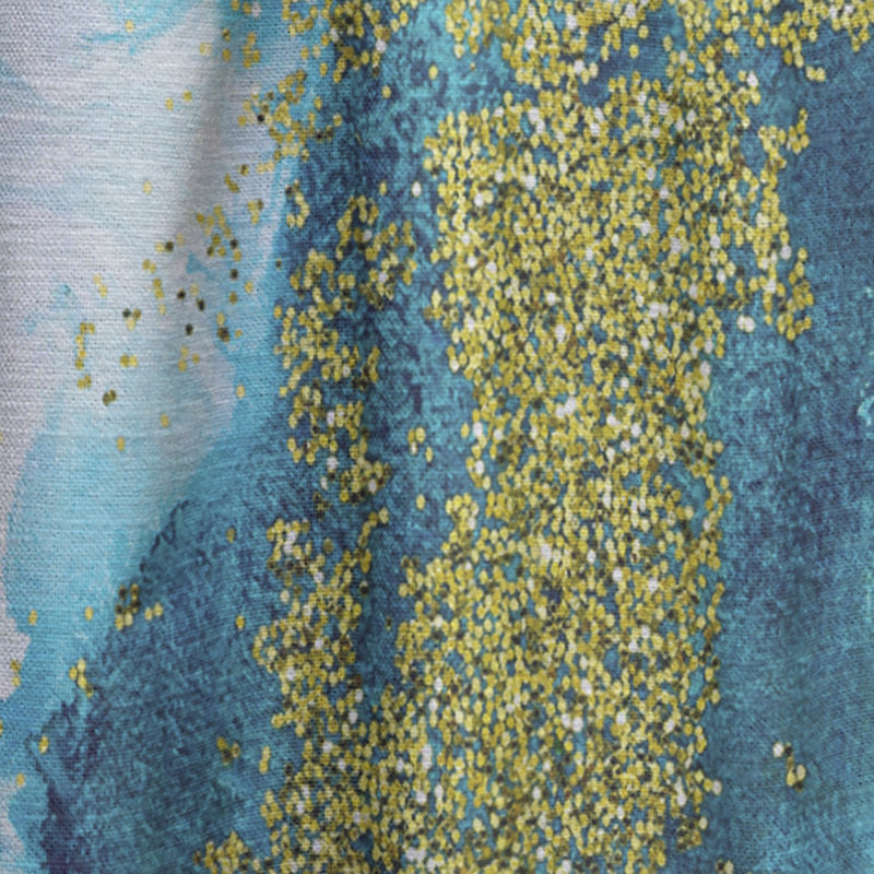 Panneau de rideau simple semi-diaphane abstrait Modern Art, Bleu/doré, L 52 po x L 108 po