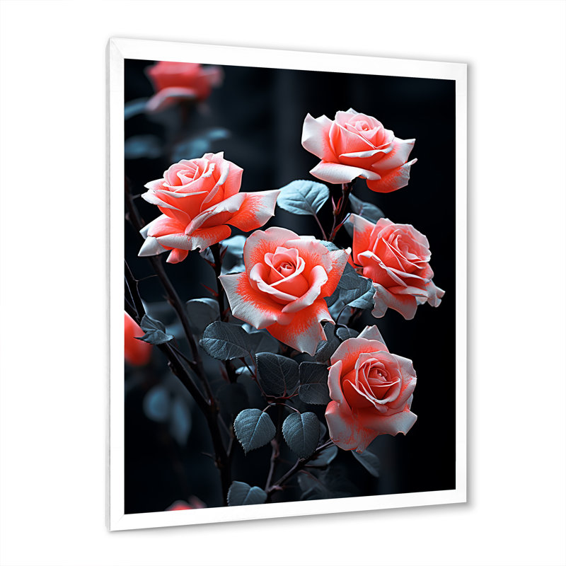 «Pink Flowers Coral Serenade», reproduction sur toile florale, H 20 po x l 12 po x P 1 po, Cadre photo blanc
