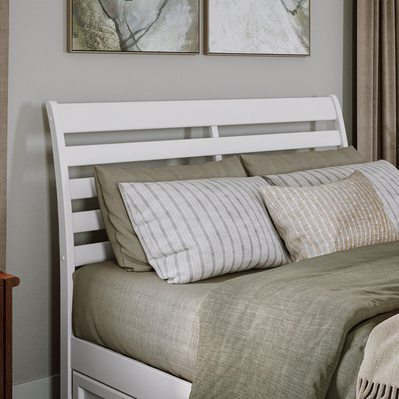 Ashmun Solid Wood Sleigh Slat Panel Headboard, Queen, White