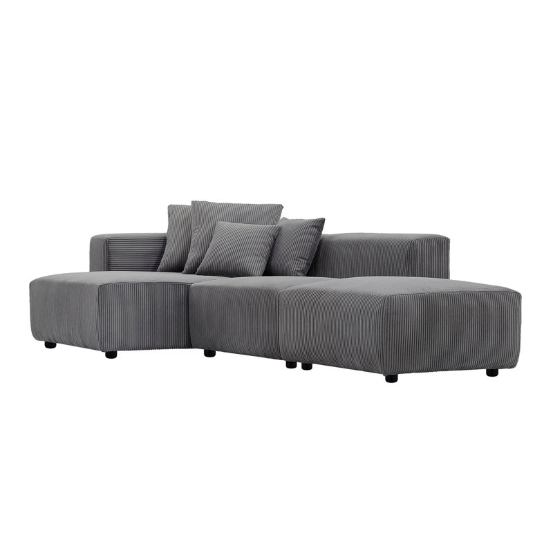 Ensemble de canapé modulaire en velours côtelé doux, petit canapé en L pour salon, appartement, bureau, Tissu gris