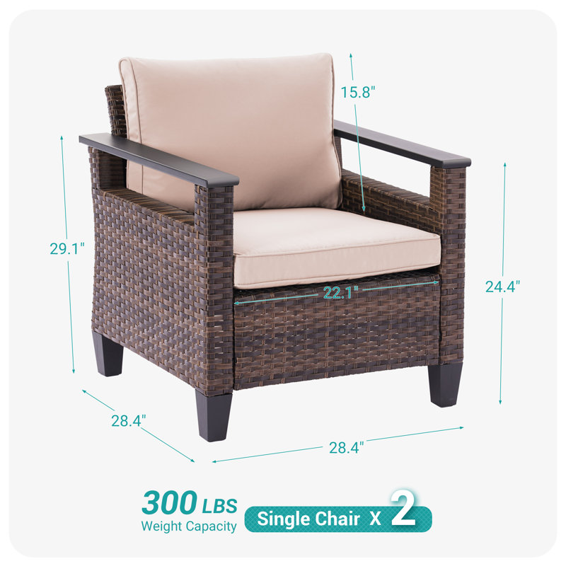 Ensemble de chaises de patio en osier 2 pièces, ensemble de chaises en rotin avec cadre robuste pour l'extérieur, Sable