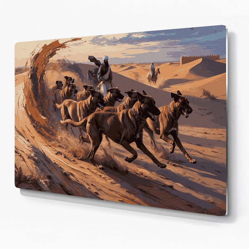 Chiens, art mural brun en métal Sloughi, H 12 po x l 18 po