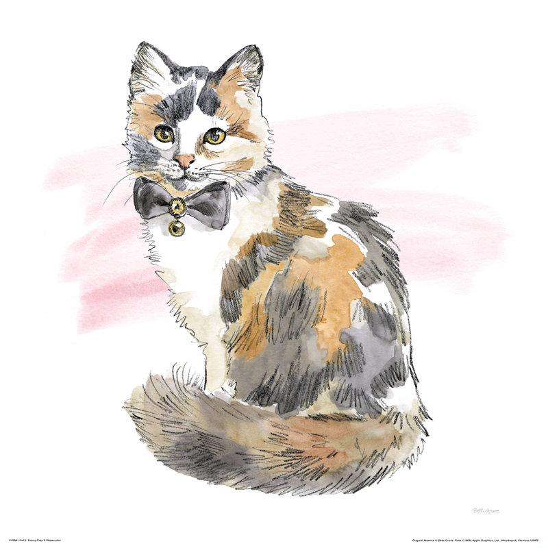 Fancy Cats II Watercolour - Wrapped Canvas Painting, 30cm H x 30cm W